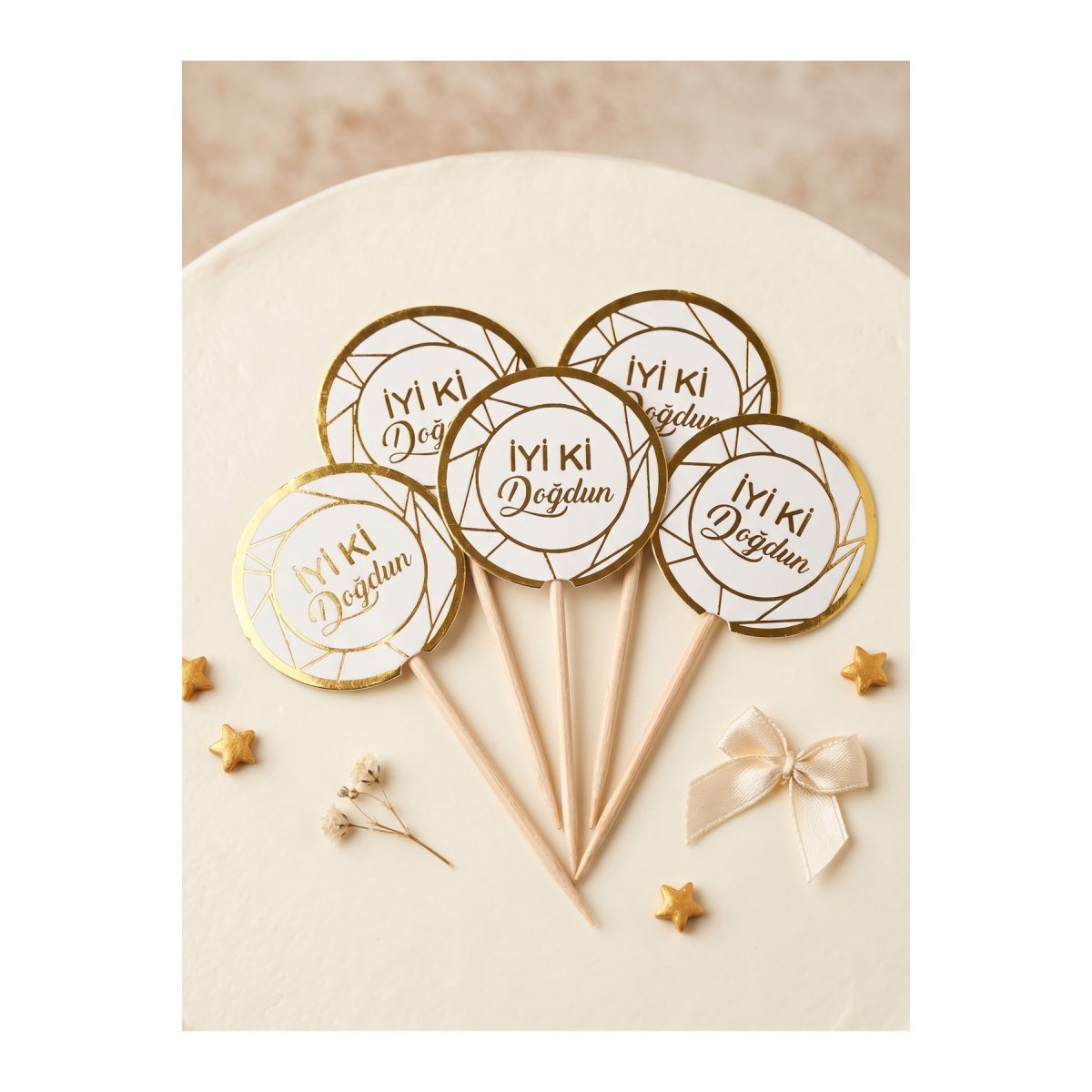 "İyi Ki Doğdun" Yazılı Pasta Kürdanı Seti (20 Adet) - Doğum Günü Ve Cupcake Süsleme Çubuğu Parti Süsü