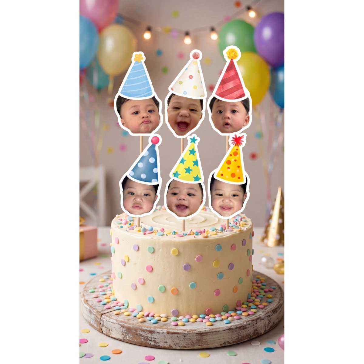 Kişiye Özel Fotoğraflı Kukuleta Şapkalı Pasta Üstü Kürdanı (10 Adet) - Resimli Doğum Günü Cupcake Süsü