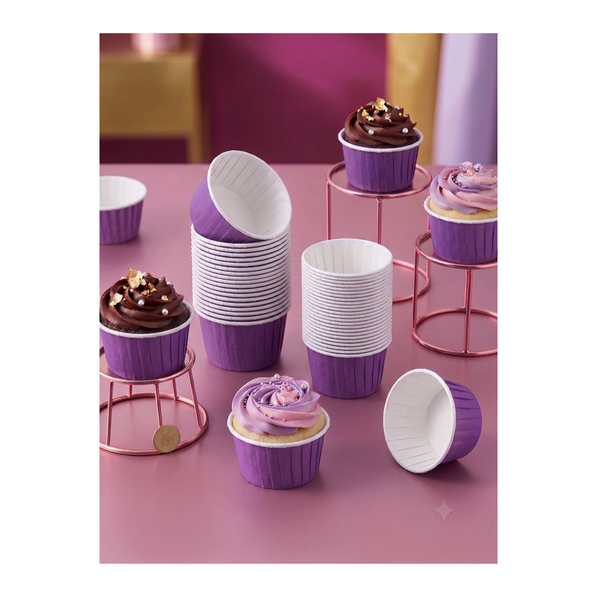 Mor Kağıt Kek Kapsülü - Muffin Ve Cupcake Pişirme Kalıbı Parti Sunum Kabı