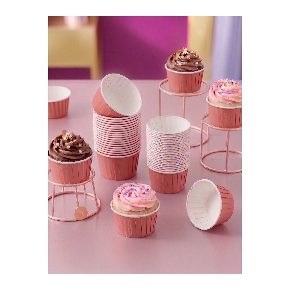 Pembe Kağıt Kek Kapsülü - Muffin Ve Cupcake Pişirme Kalıbı Parti Sunum Kabı